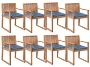 Set mit 8 Stühlen und Sitzkissen SASSARI PREMIUM zertifiziertes Akazienholz Blau_1070893