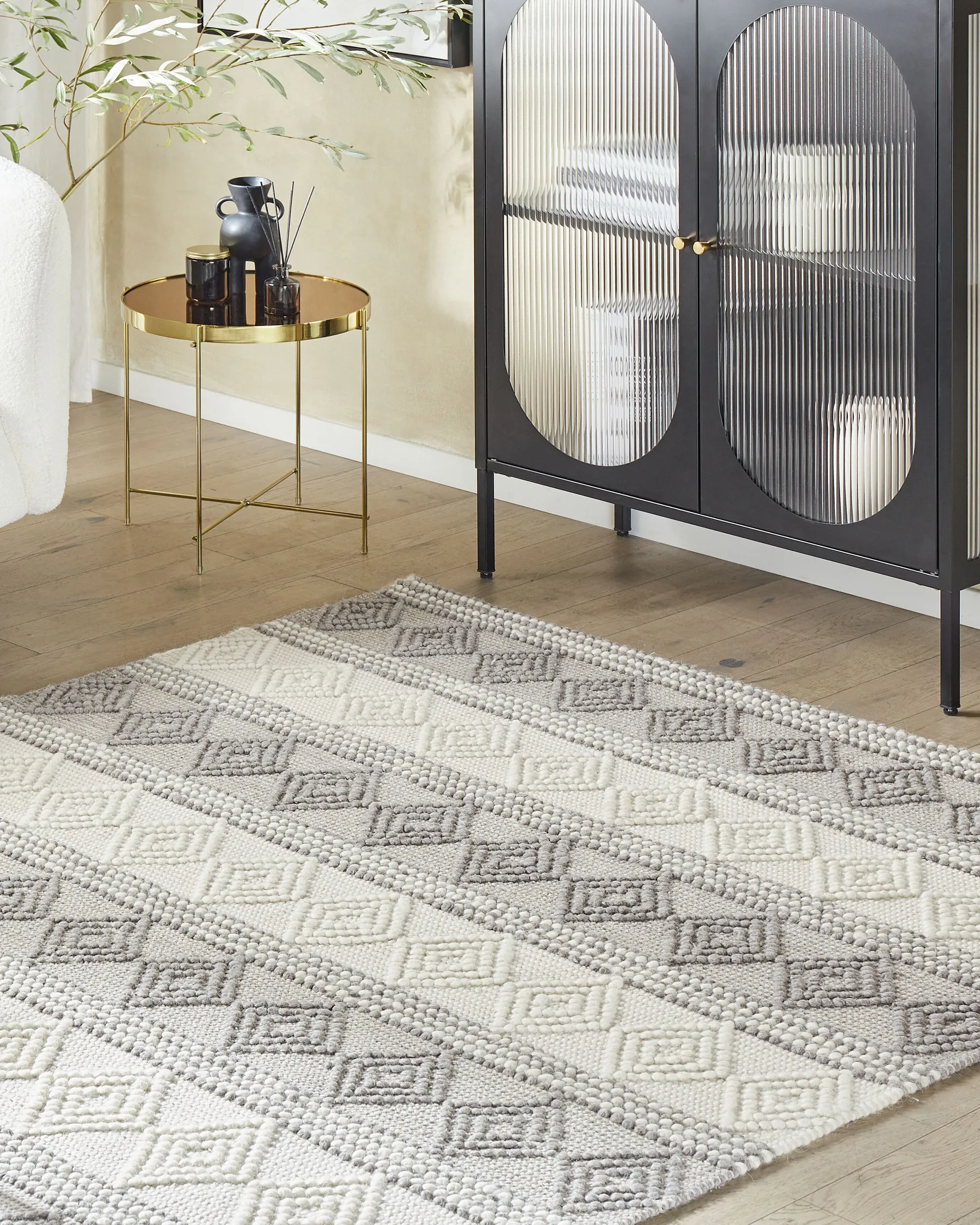 Teppich BOZOVA Hellbeige 200 x 200 cm Wolle_830971