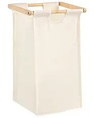 Set of 2 Laundry Baskets with Shelf AZUFRERA Bamboo Light Brown/ White 70 L_1144522