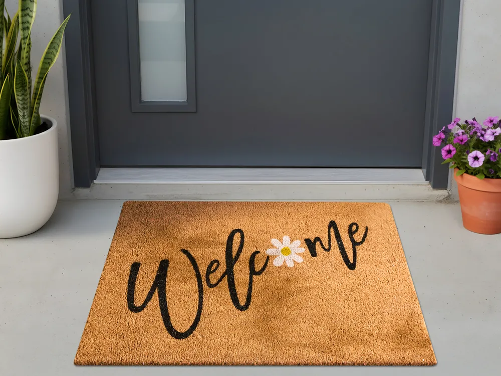 Fußmatte CALIBATO Naturfarben 60 x 90 cm Schriftzug Kokosfasern