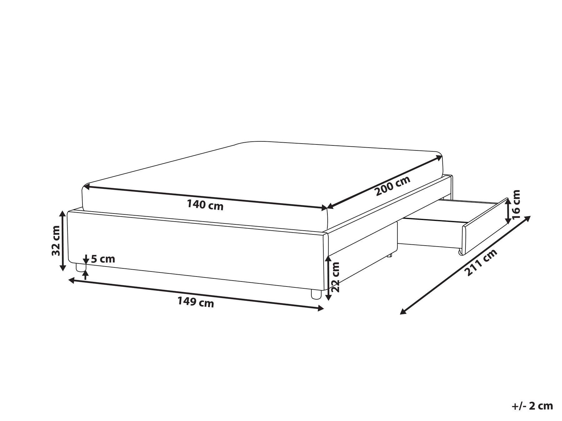 Bed with Storage Drawers without Headboard PRADES Fabric Light Grey 140 x 200 cm (EU Double)_996100