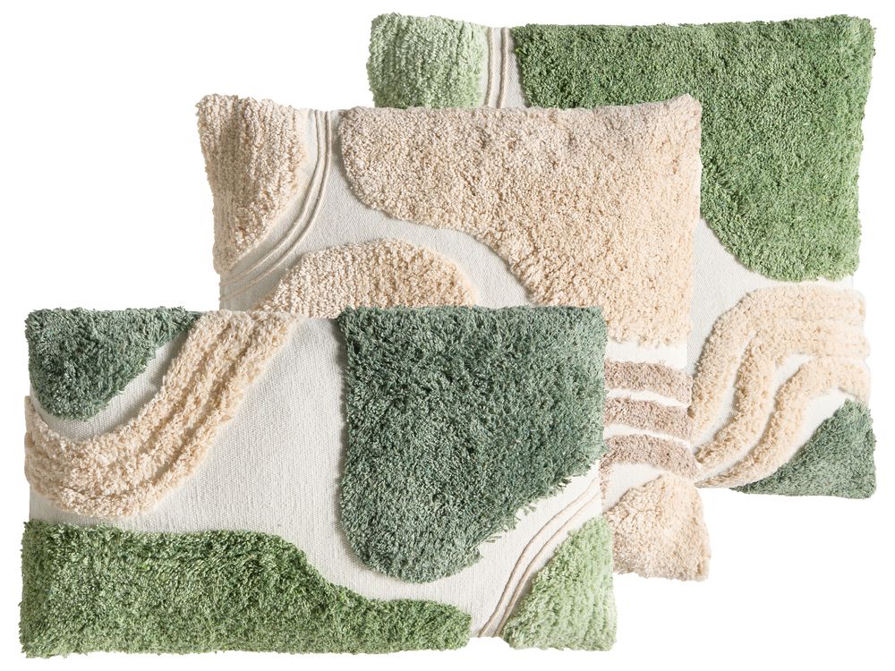 Set of 3 Decorative Cushions ALSTONIA 30 x 50 cm 45 x 45 cm Cotton Green Abstract Pattern