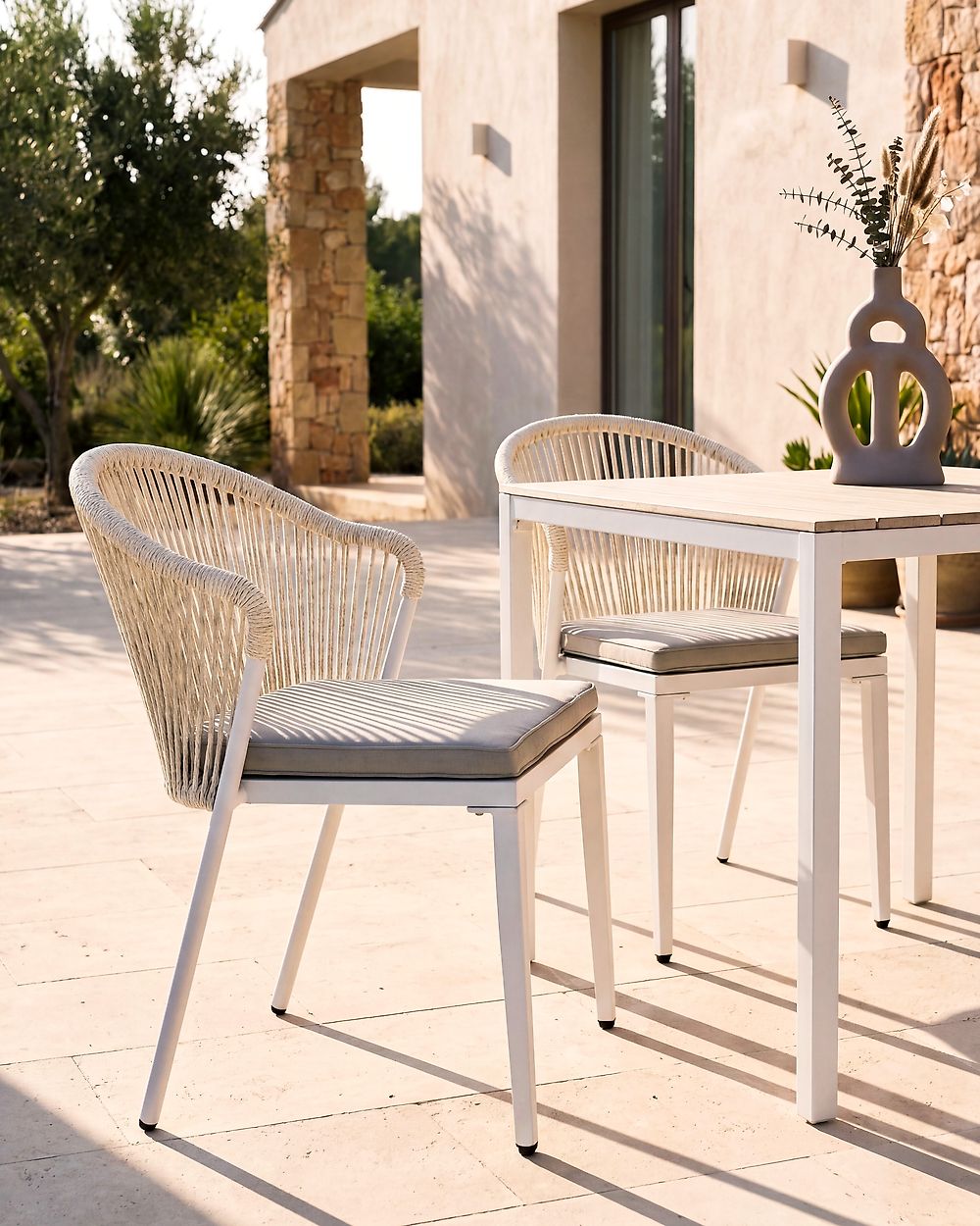 Set of 2 Garden Chairs with Cushions PARANEA Metal Off-White