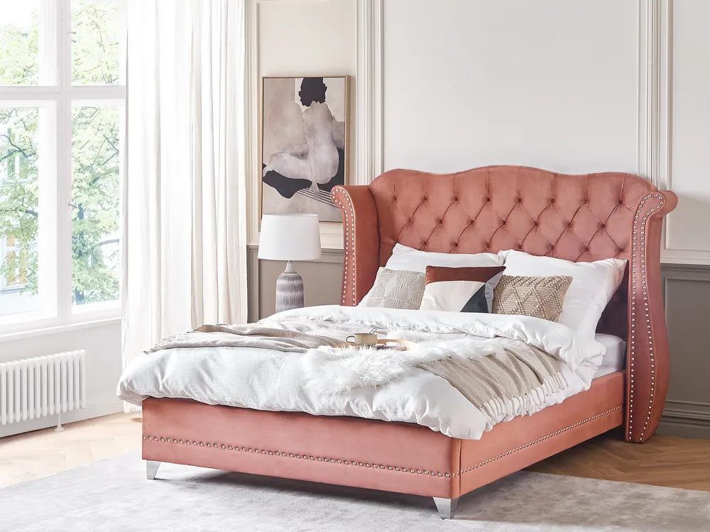 Bett mit Lattenrost Samtstoff AYETTE 160 x 200 cm Rosa