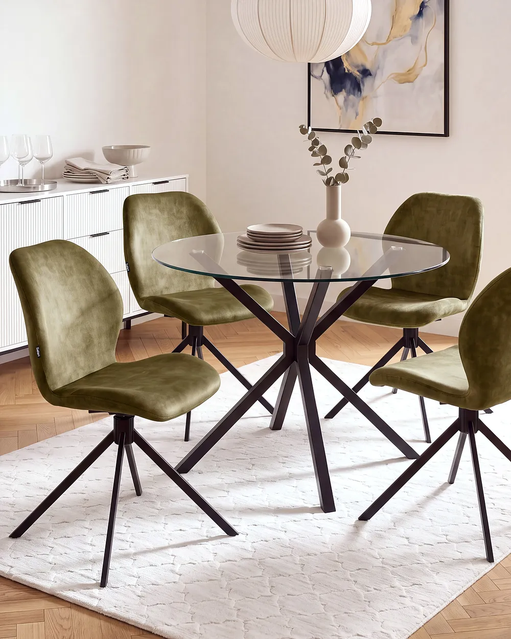 Esszimmerstuhl 4er Set drehbar MORRISON Samtstoff Grün_1155990