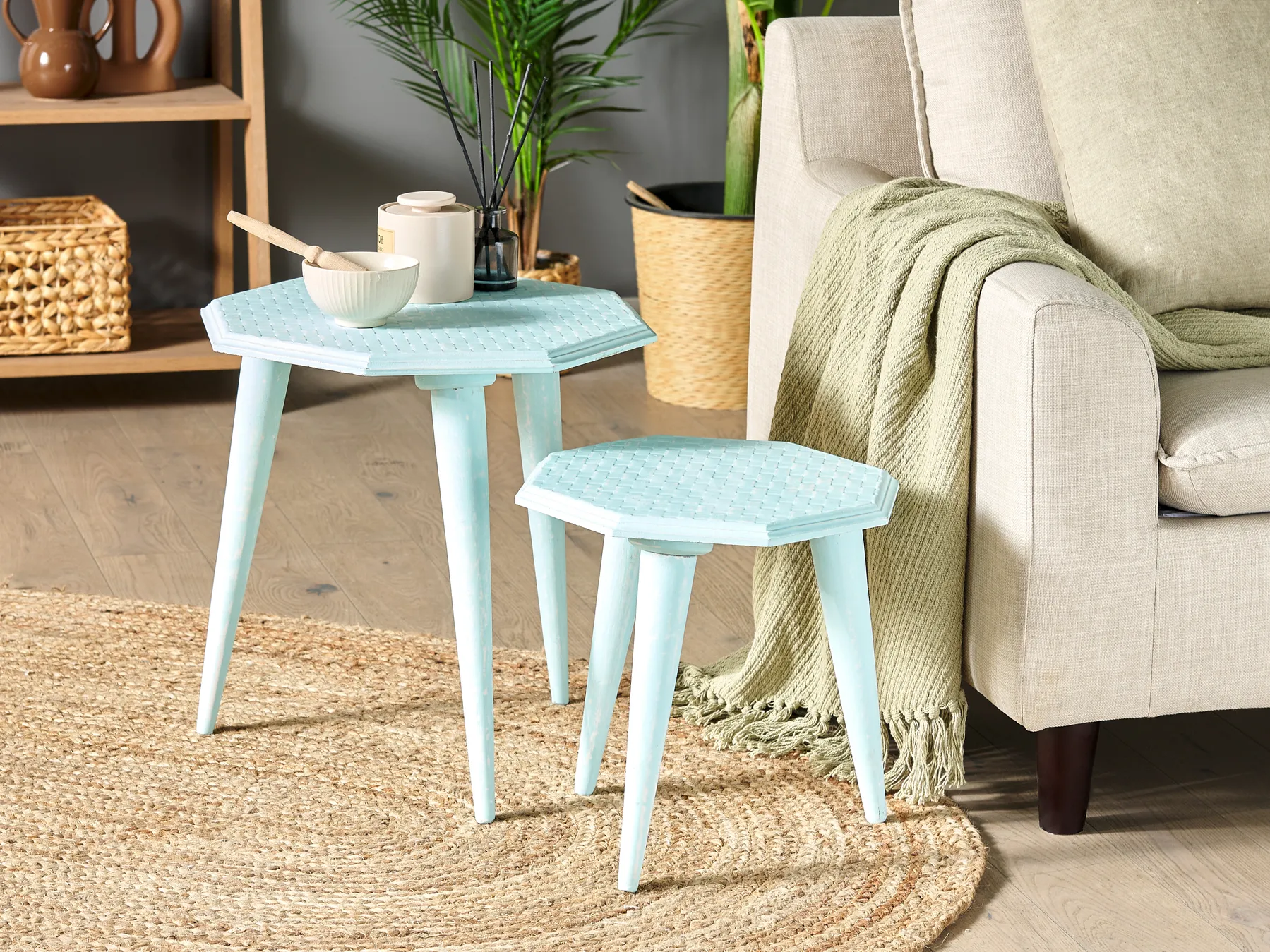 Set of 2 Side Tables KANRI Light Blue_852185