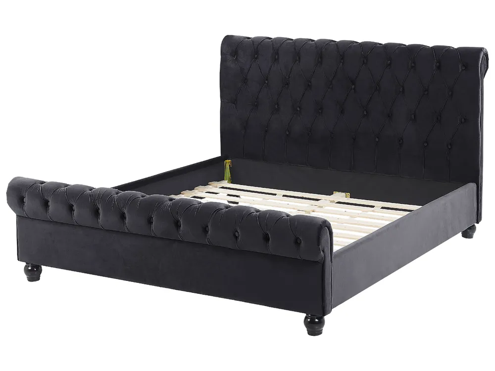 Bett mit Lattenrost Samtstoff AVALLON 140 x 200 cm Schwarz_743638