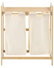 Set of 2 Laundry Baskets with Shelf AZUFRERA Bamboo Light Brown/ White 70 L_1144519