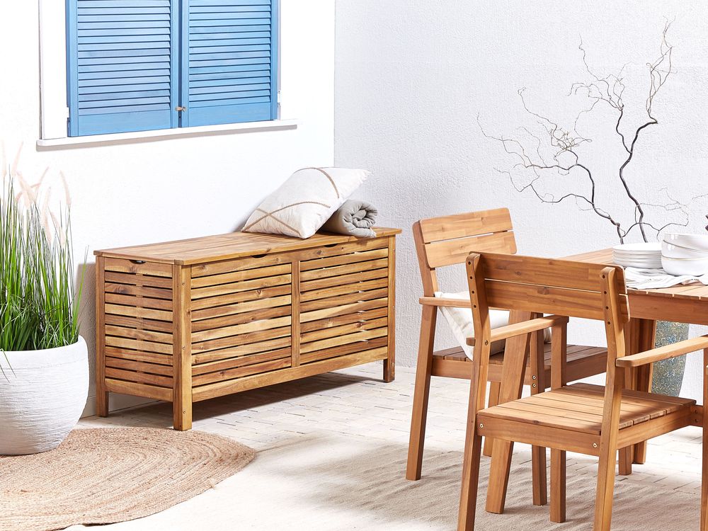 Storage Box RIVIERA 130 cm 48 cm Acacia Wood Light Brown