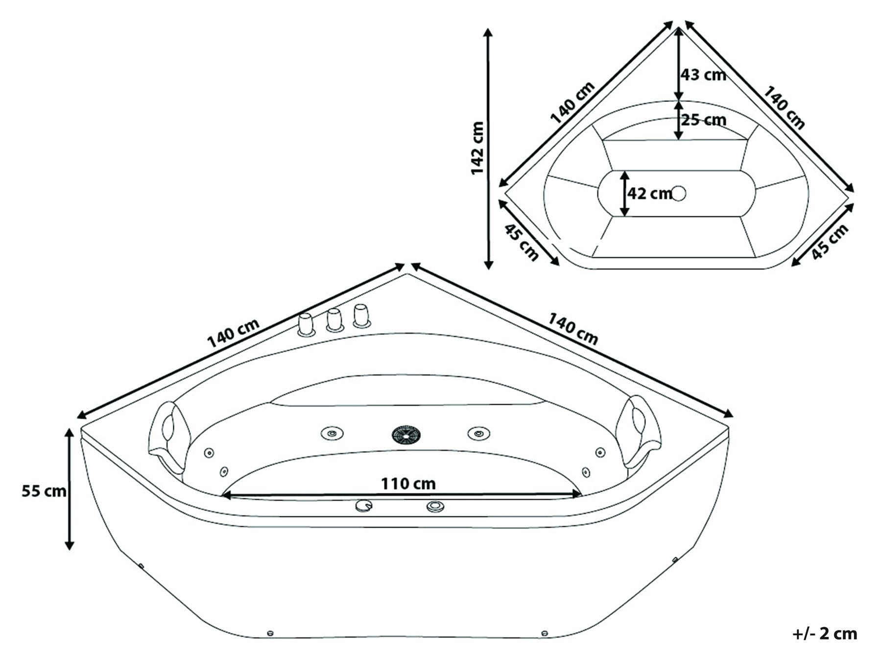 Corner Hot Tub with LED MEVES 1400 x 1400 mm White_698897