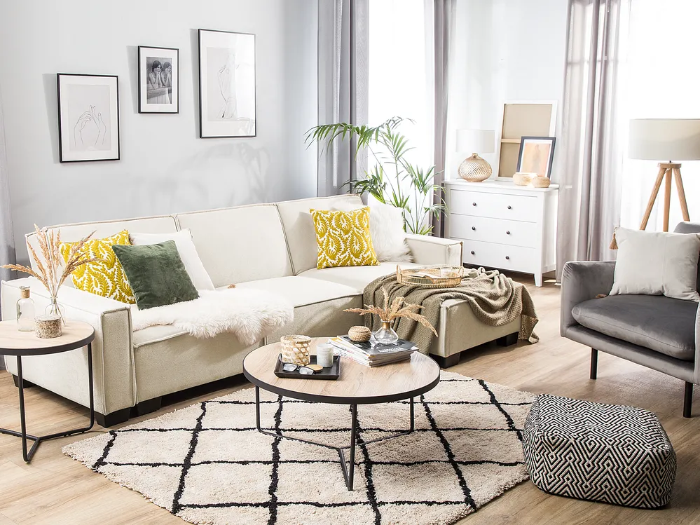 Eckschlafsofa 3-Sitzer ROMEDAL Stoff Beige linksseitig