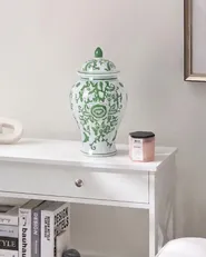Vase mit Deckel MONDRAGON 37 cm Porzellan Weiß / Grün_1052911