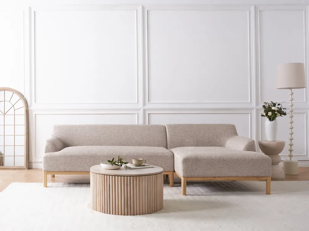 Ecksofa 3-Sitzer SOSJO Stoff Hellbraun linksseitig