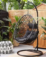 Hängesessel mit Gestell ALATRI Polyrattan Schwarz_791317