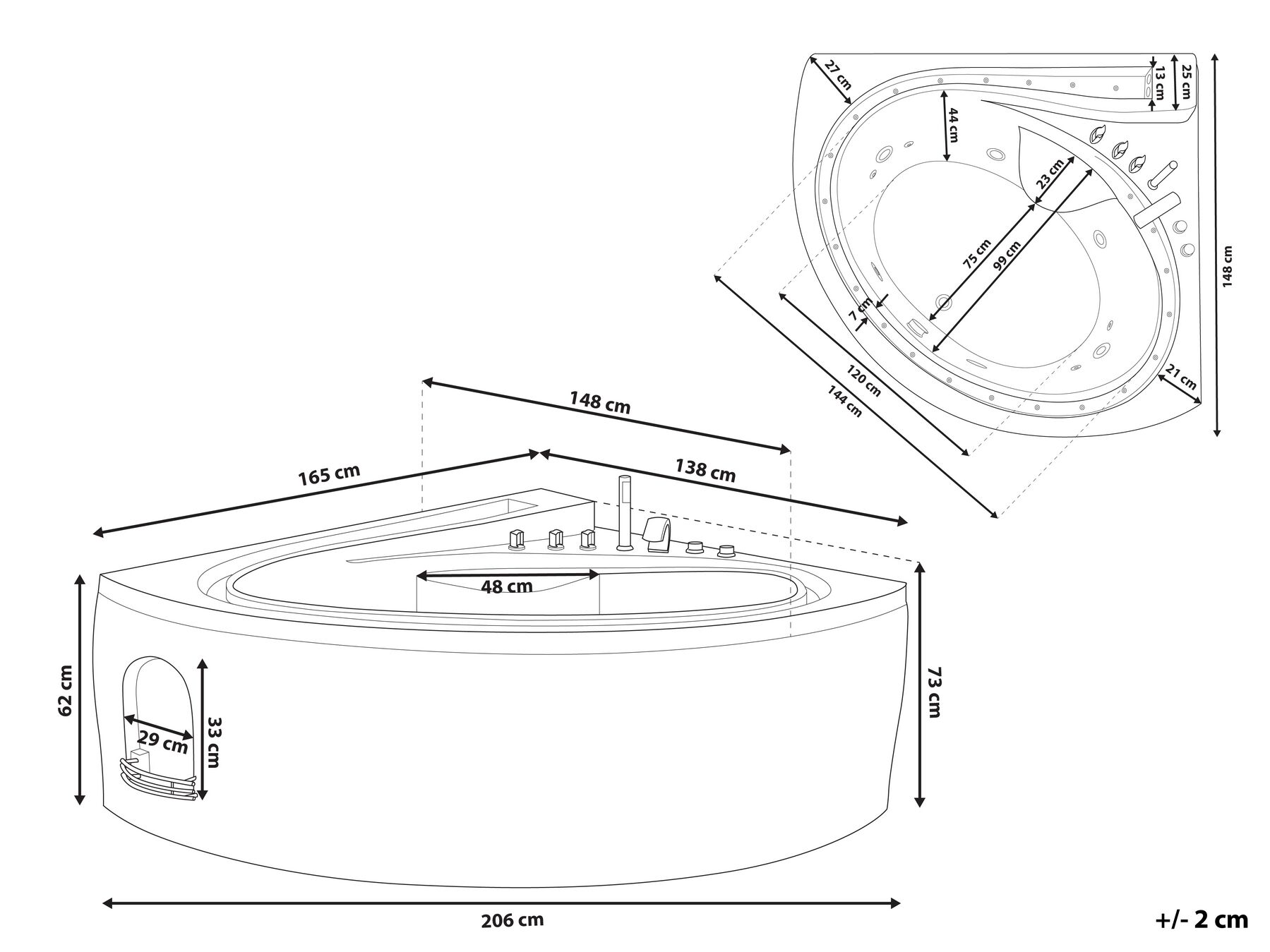 Corner Hot Tub with LED PELICAN 2060 x 1650 mm White_755884
