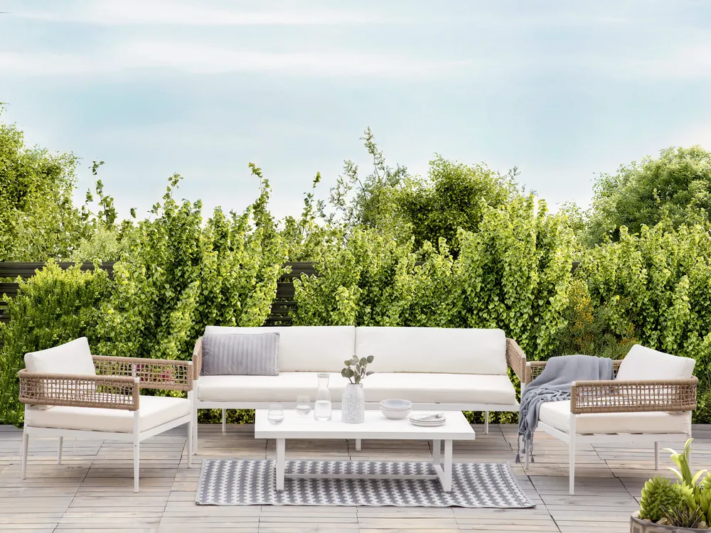 Lounge Set mit Tisch 5-Sitzer SERLA Metall Weiß