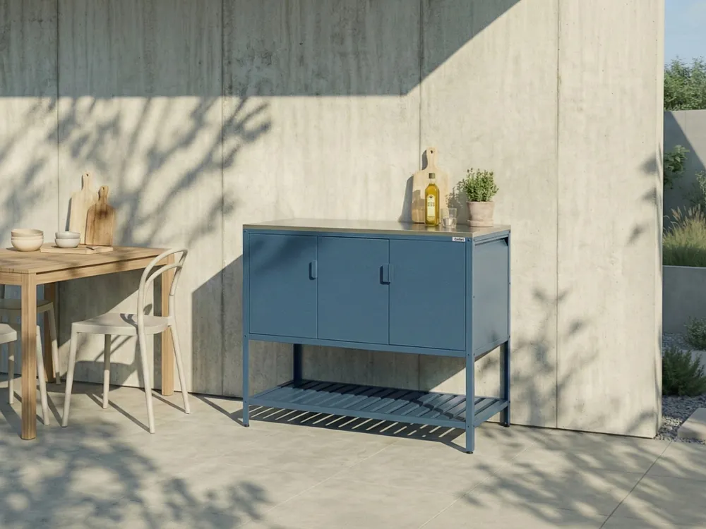 3 Piece Outdoor Kitchen Set with Sink MAENZA Blue Metal_1044928