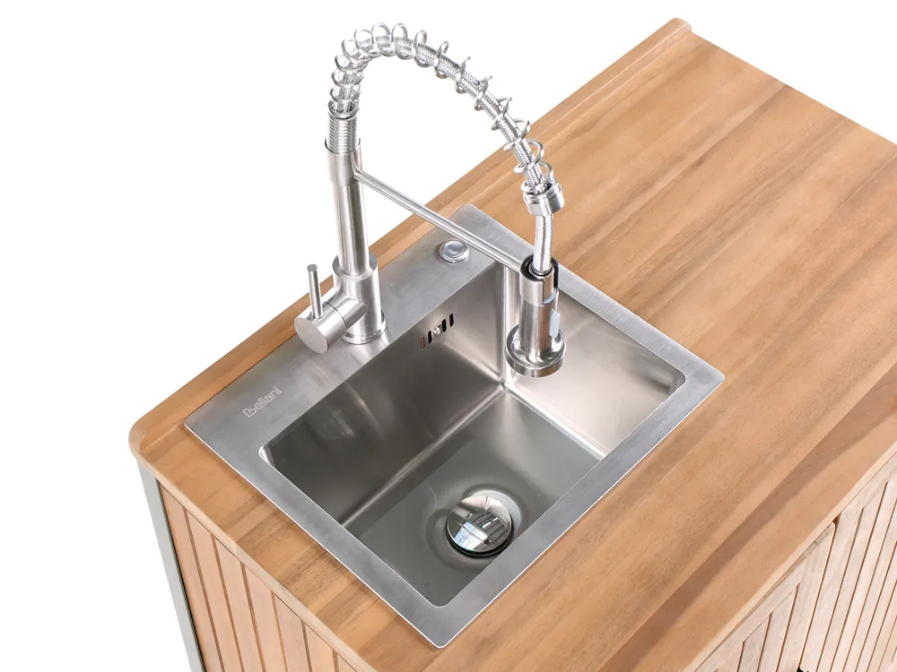 Outdoor-Küche 3er Set mit Spüle IVREA Braun / Silber zertifiziertes Akazienholz_988385