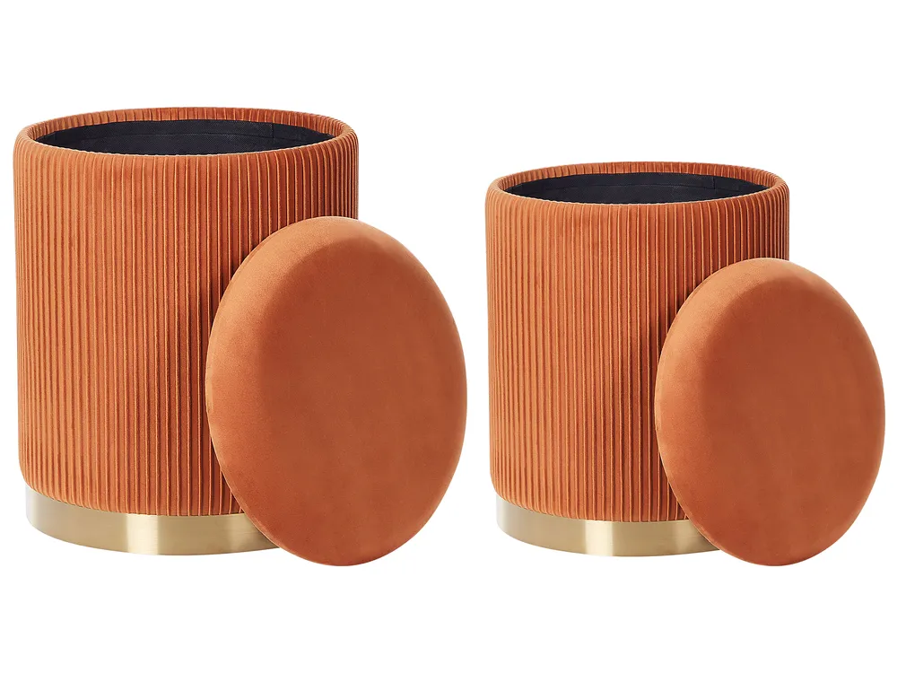 Pouf mit Stauraum 2er Set MIRAMAR Samtstoff Orange_881570