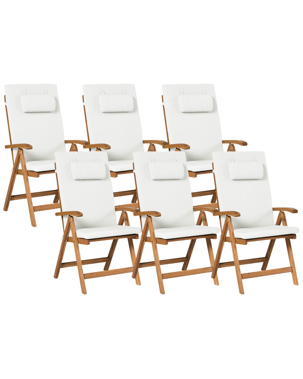 Set of 6 Garden Chairs with Cushions JAVA PREMIUM Acacia Wood Off-White