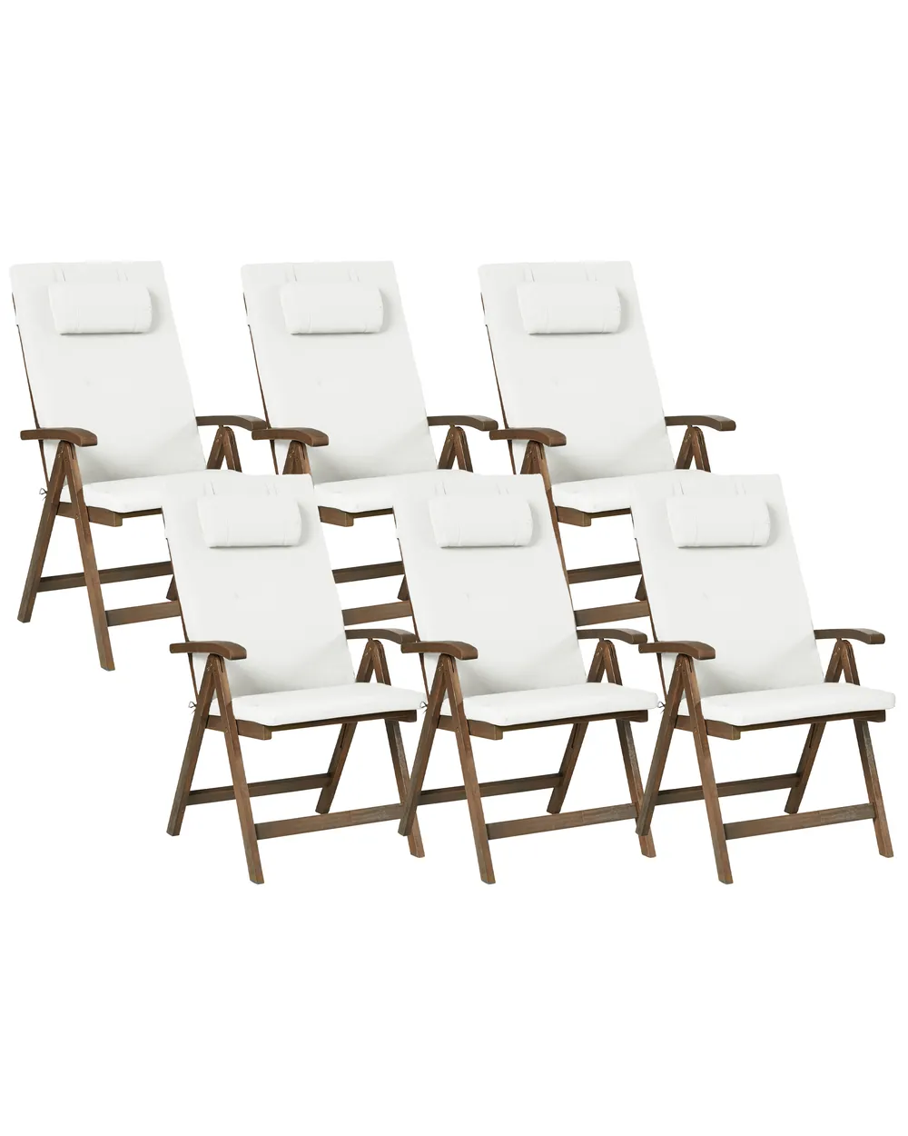 Set mit 6 Stühlen und Sitzkissen AMANTEA PREMIUM Akazienholz Cremeweiß