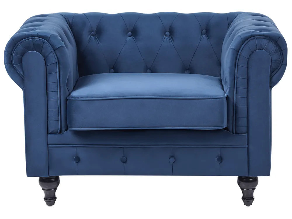 Living Room Set 4 Seater CHESTERFIELD Velvet Navy Blue_1039422