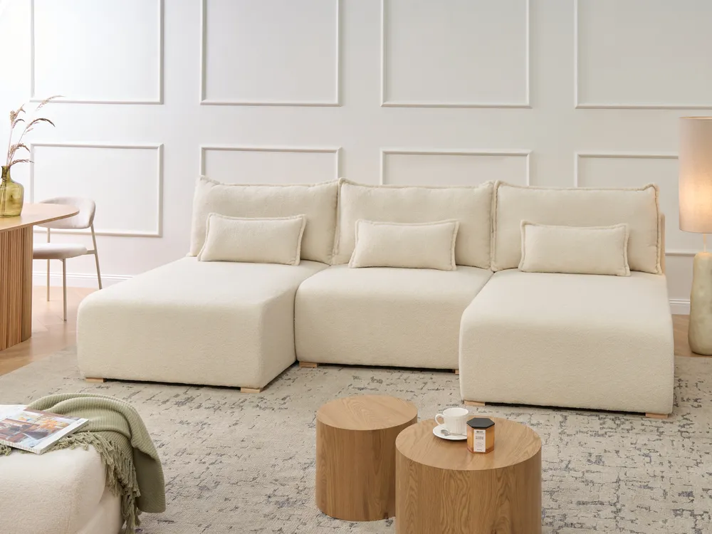 U-förmiges Modulsofa NERBO Bouclé Cremeweiß