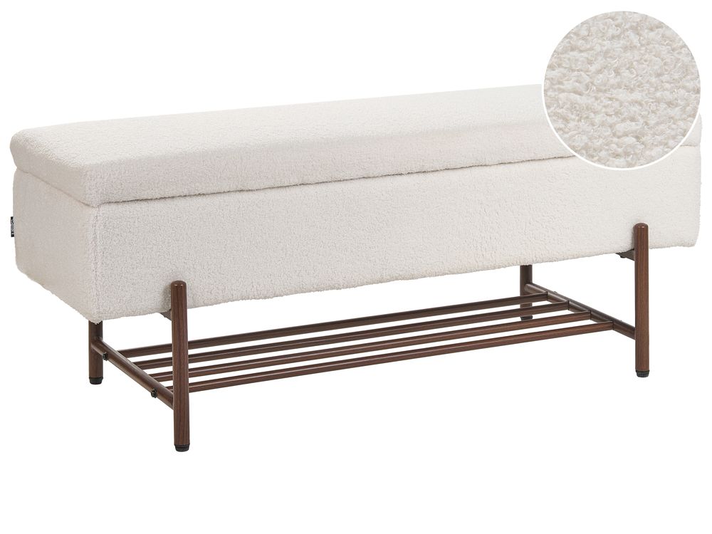 Banc à chaussures VAIL Bouclé Blanc cassé avec rangement