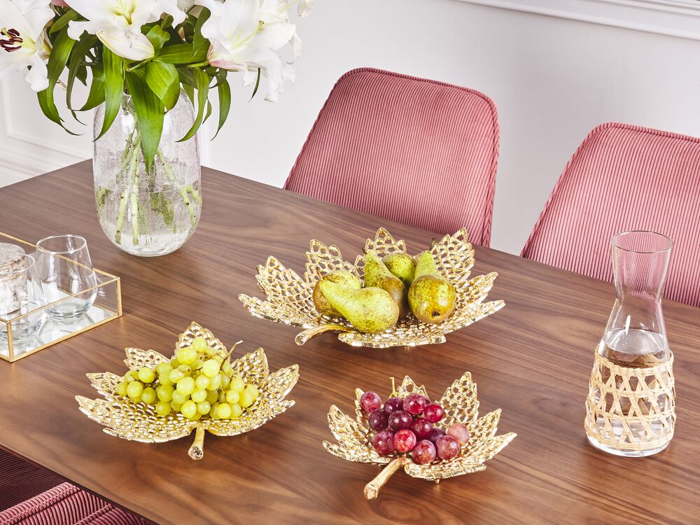 Set of 3 Trinket Dishes Leaf PEMALI Metal Gold