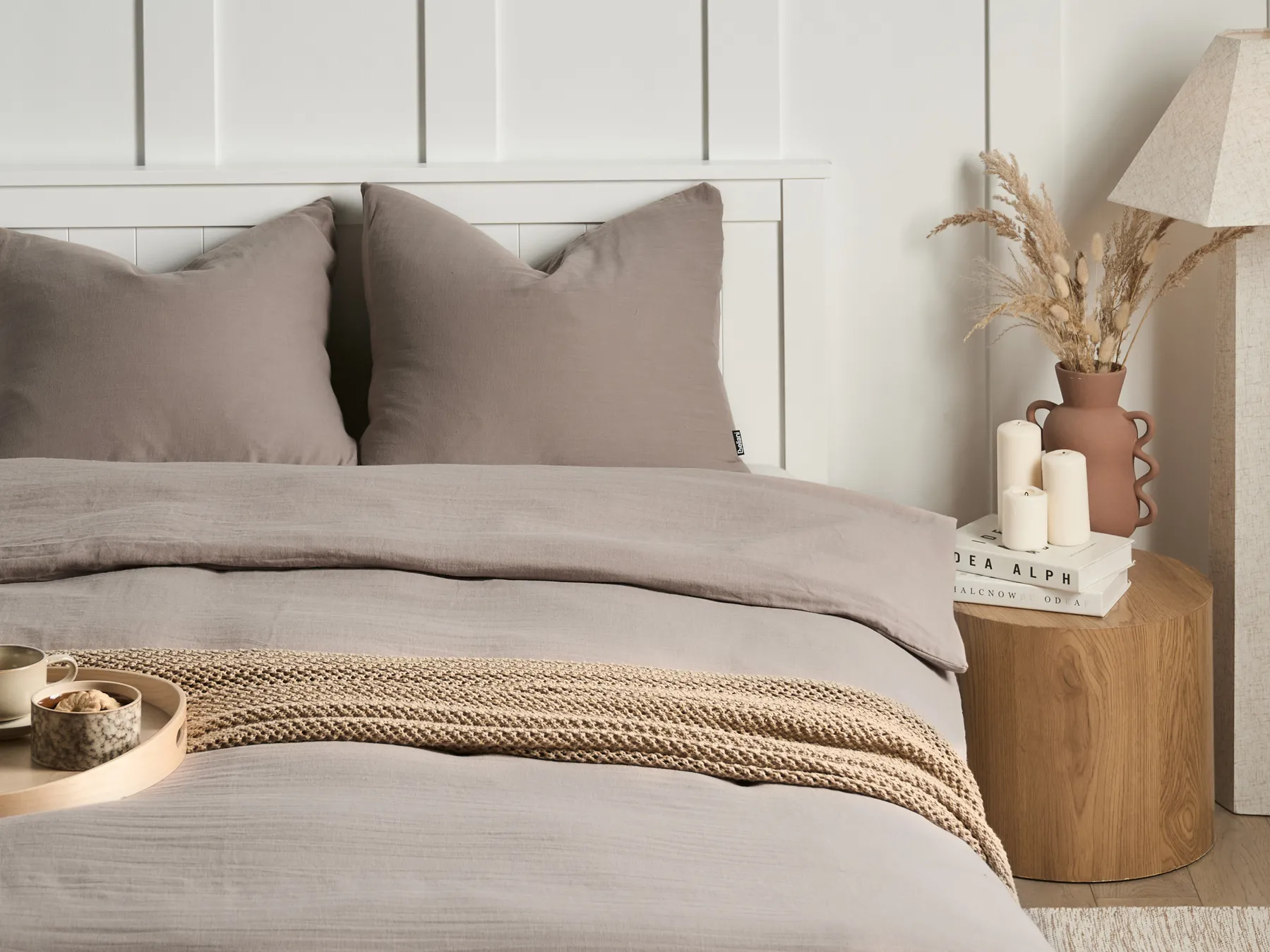 Bettwäsche-Set SUMNER 150 x 200 cm Baumwollmusselin Taupe_1060150