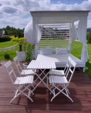 Garten Ecksofa mit Tisch 4-Sitzer SANO modular Polyrattan Weiß linksseitig_929868