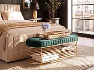 2 Tier Shoe Bench VERGENNES Velvet Emerald Green with Shelf_1186249