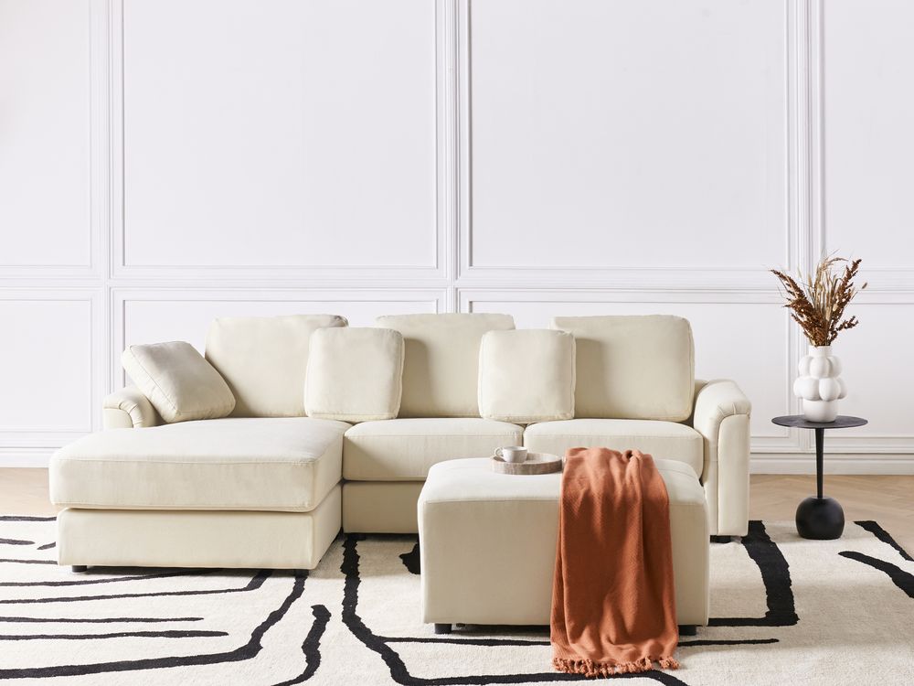 Corner Sofa KOHLO with Ottoman Fabric Light Beige Right Hand