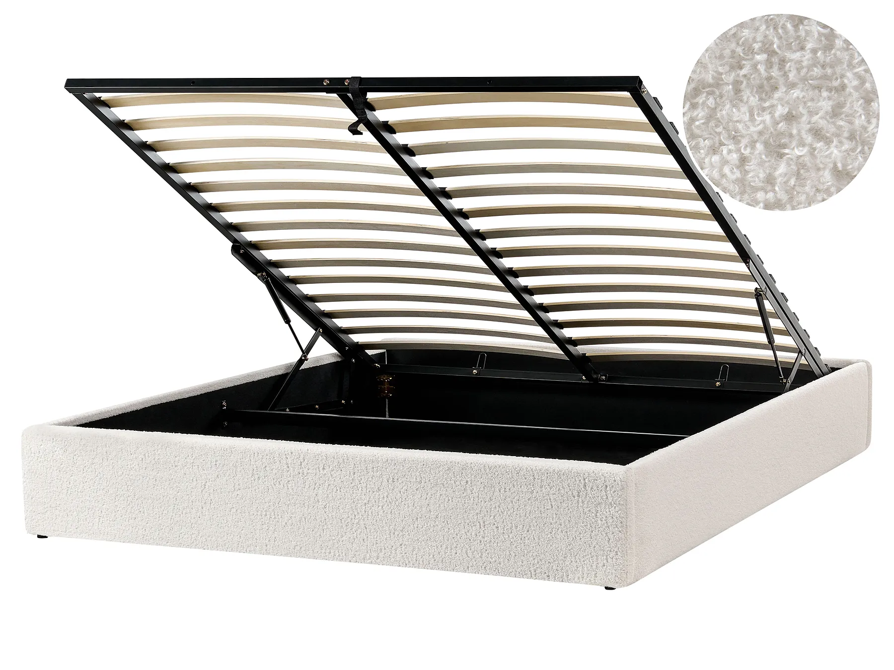 Ottoman Bed without Headboard DINAN Boucle Off-White 160 x 200 cm (EU King Size)_1028953