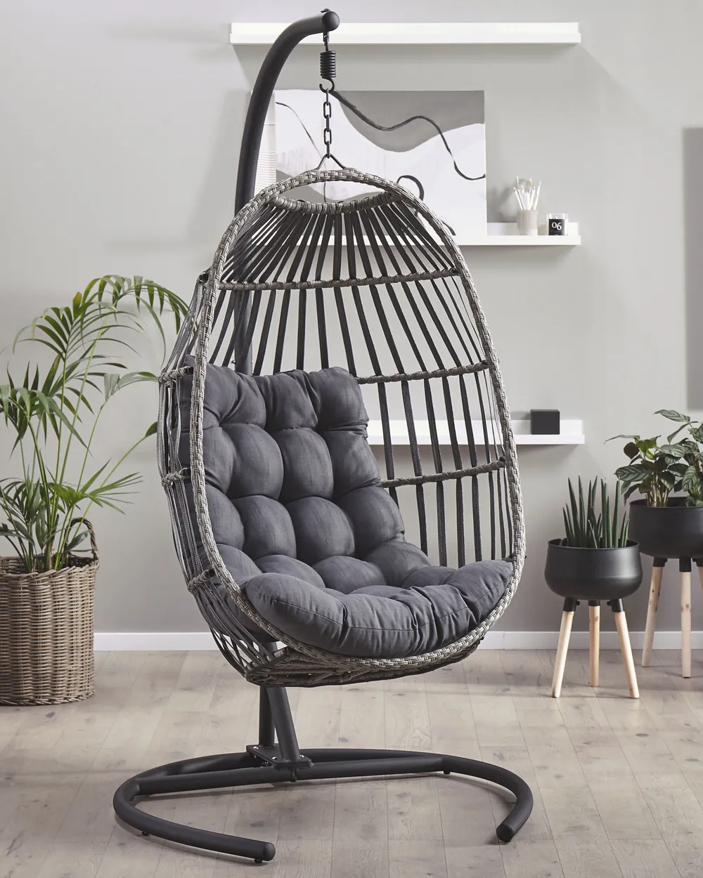 Hängesessel mit Gestell SESIA Polyrattan Dunkelgrau