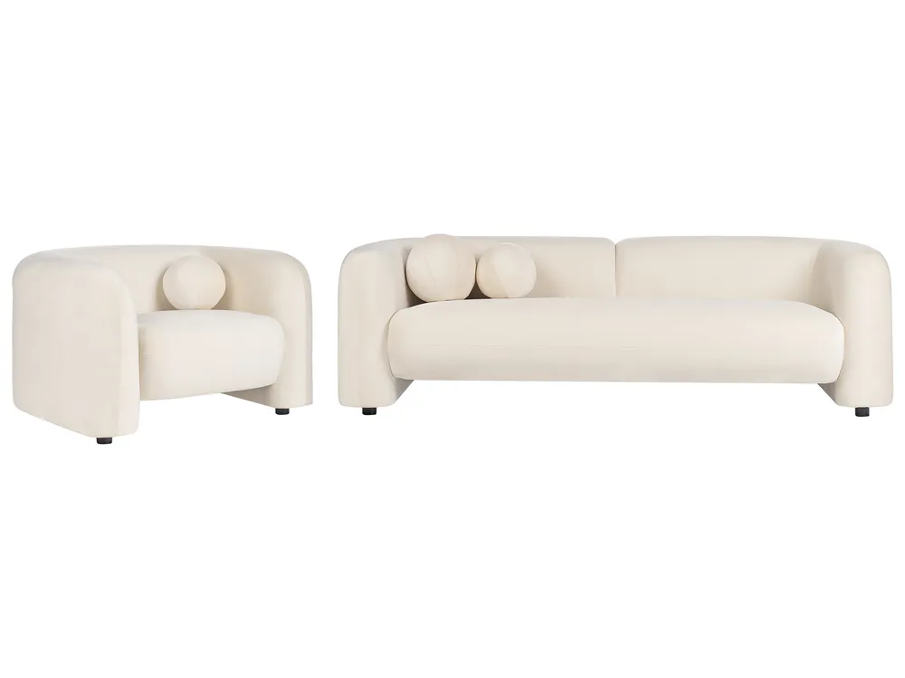Sofa Set 4-Sitzer LEIREN Samtstoff Cremeweiß