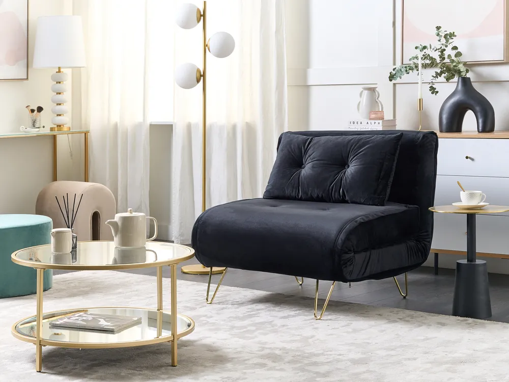 1-Sitzer Schlafsofa VESTFOLD Samtstoff Schwarz