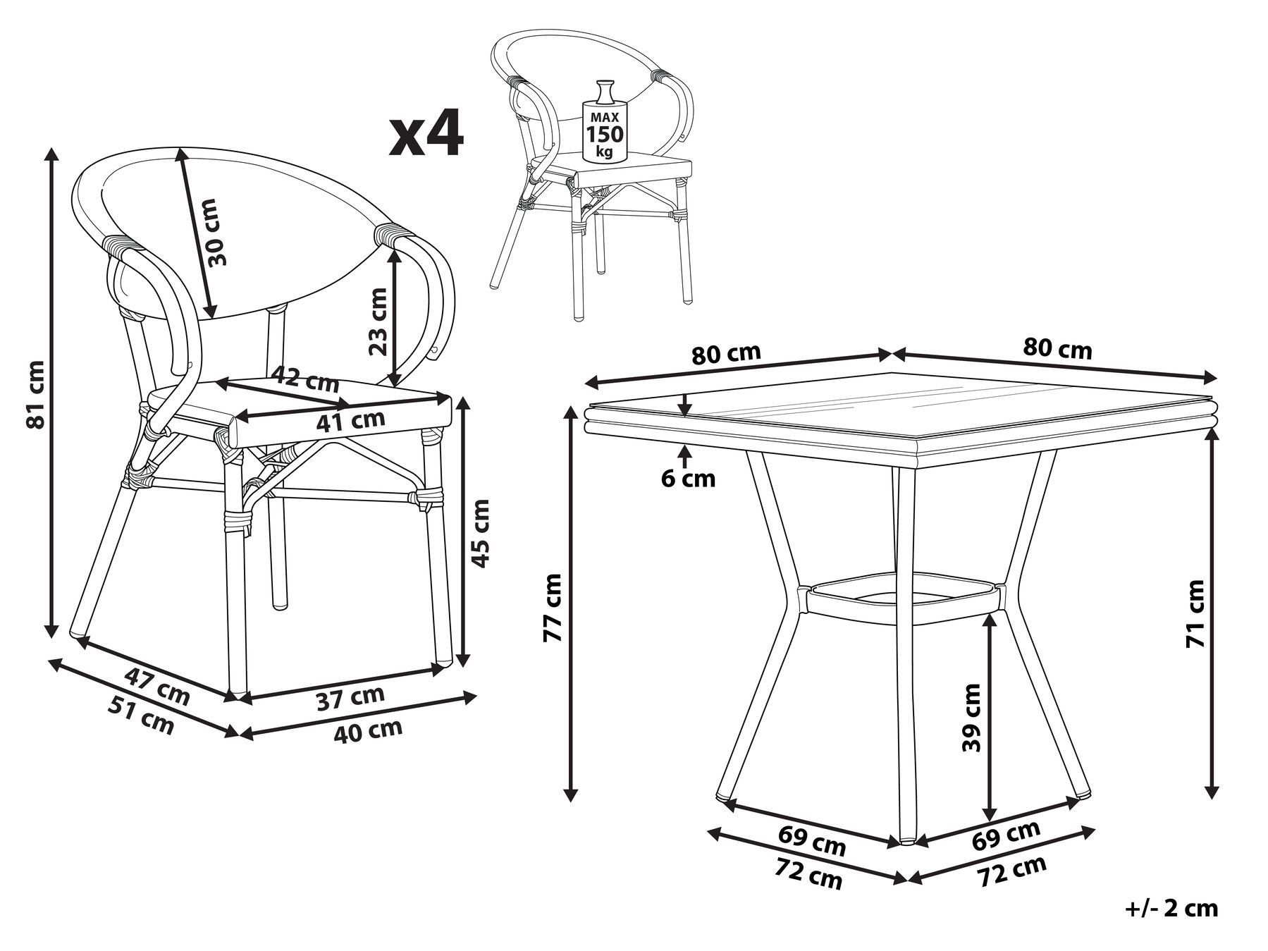 Gartenmöbel Set 4-Sitzer CASPRI Polyrattan Blau / Weiß_1090703