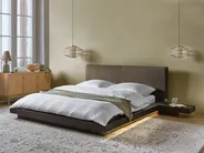 Bett mit LED Bouclé ZEN 160 x 200 cm Dunkle Esche_1080160