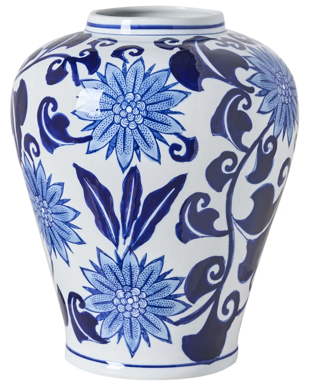 Blumenvase GIRONA 35 cm Porzellan Weiß / Blau