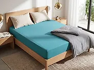 Fitted Sheet HOFUF 140 x 200 cm Cotton Turquoise_1183281
