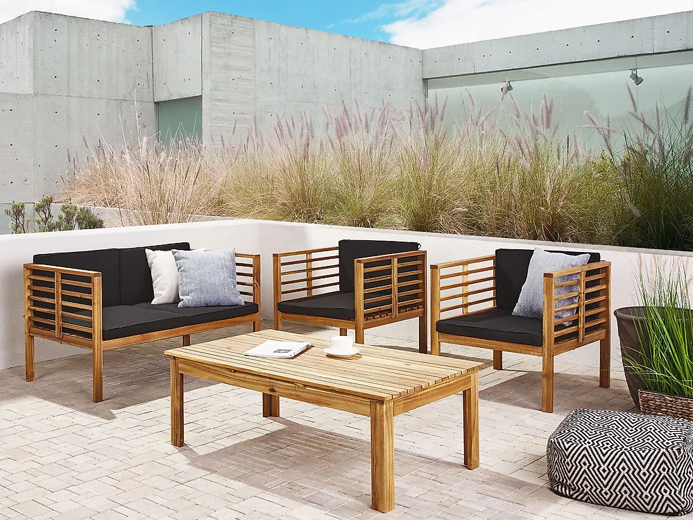 Lounge Set mit Tisch 4-Sitzer PACIFIC Akazienholz Schwarz_1176820