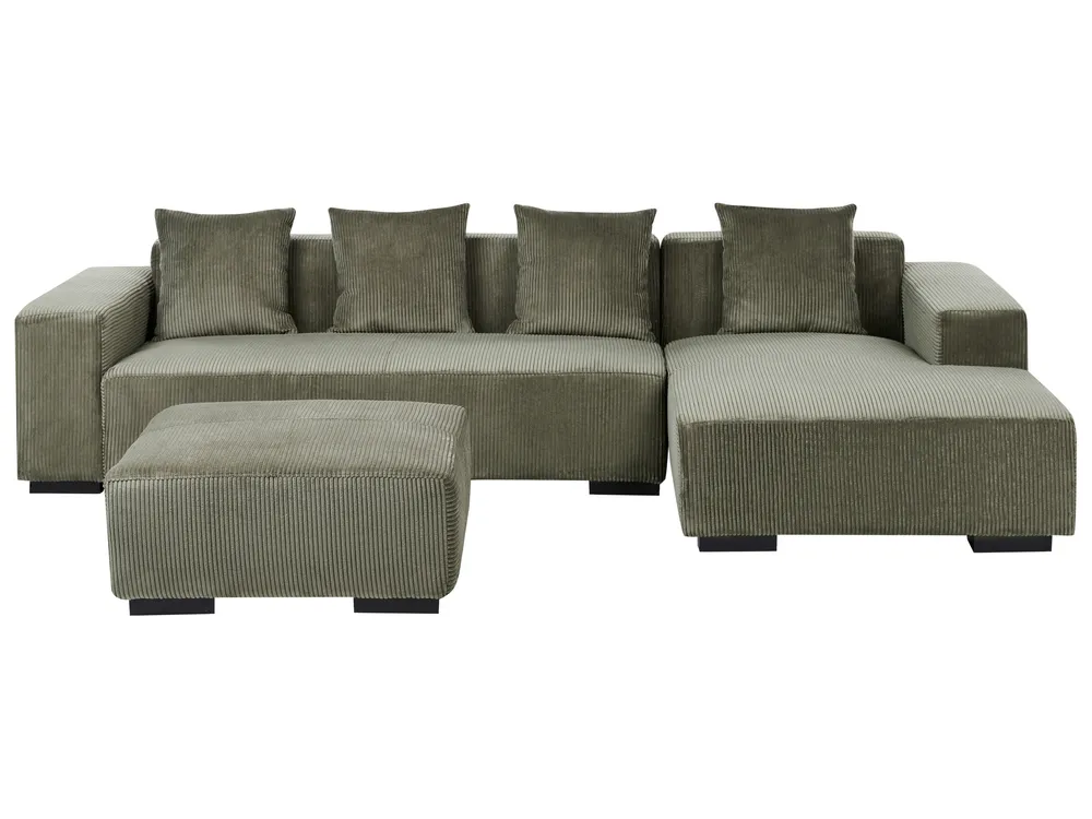 Ecksofa 4-Sitzer LUNGO mit Ottomane Cord Grün linksseitig_962278
