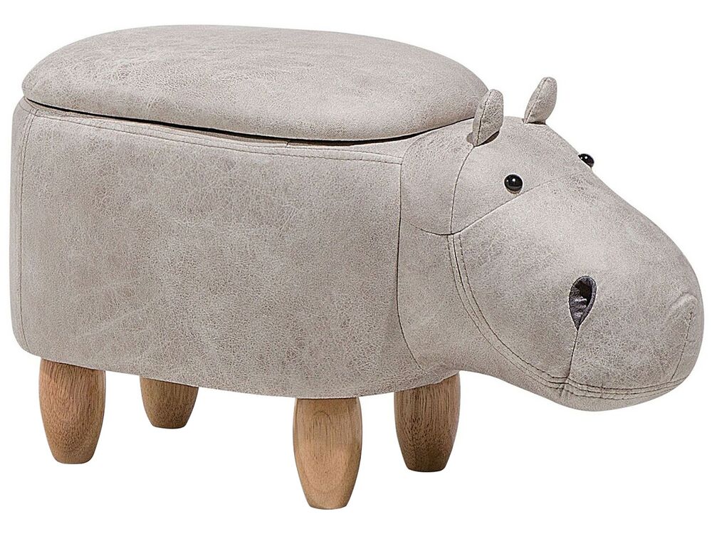 Storage Animal Stool HIPPO Hippo Faux Leather Light Grey