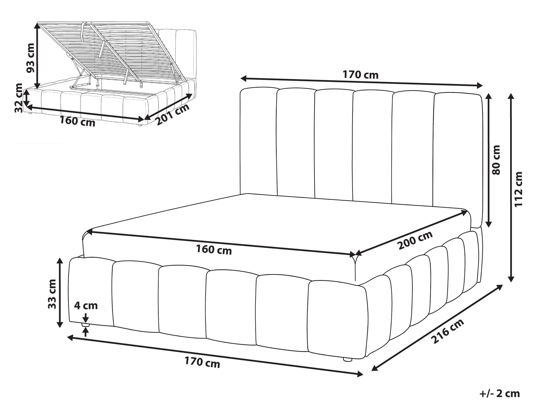 Bett mit Stauraum VAUVERT Stoff Cremeweiß 160 x 200 cm_1093336