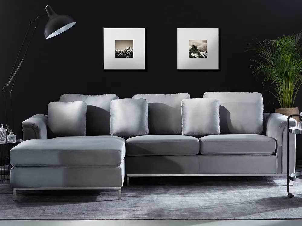 Ecksofa 4-Sitzer OSLO Samtstoff Grau rechtsseitig_1146476