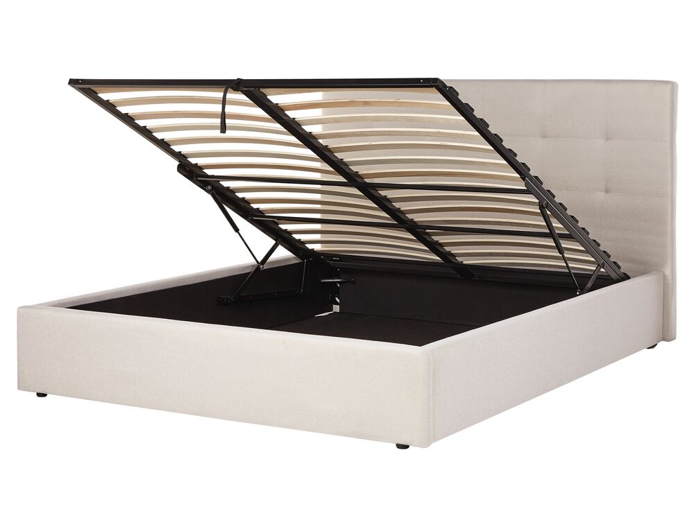 Ottoman Bed LORIENT Fabric Beige 160 x 200 cm (EU King Size)