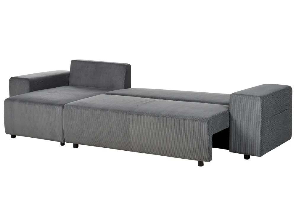 Corner Sofa Bed 3 Seater LUSPA with Storage Corduroy Dark Grey Right Hand_898725