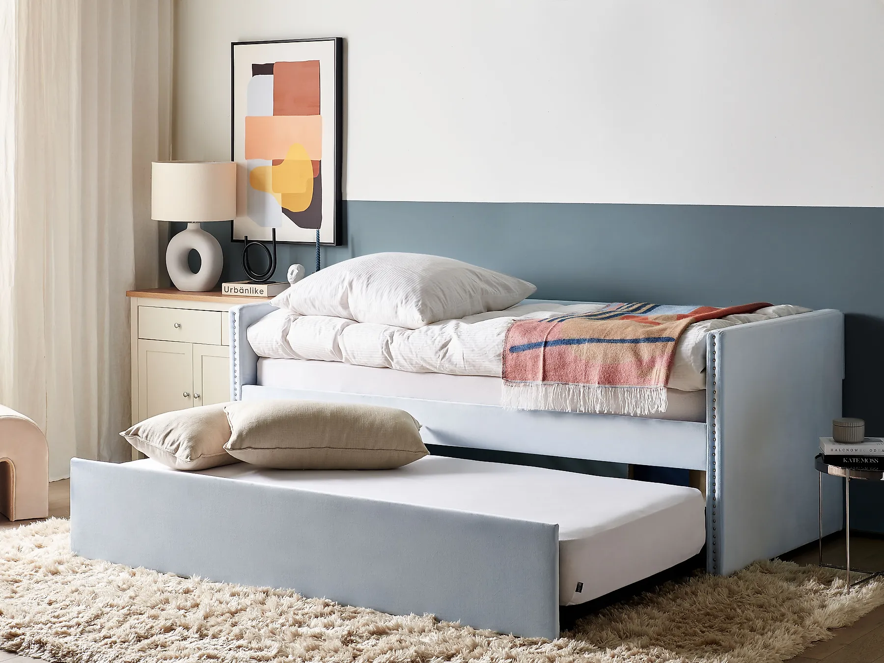 Trundle Bed Velvet TROYES 90 x 200 cm (EU Single) Light Blue_837053