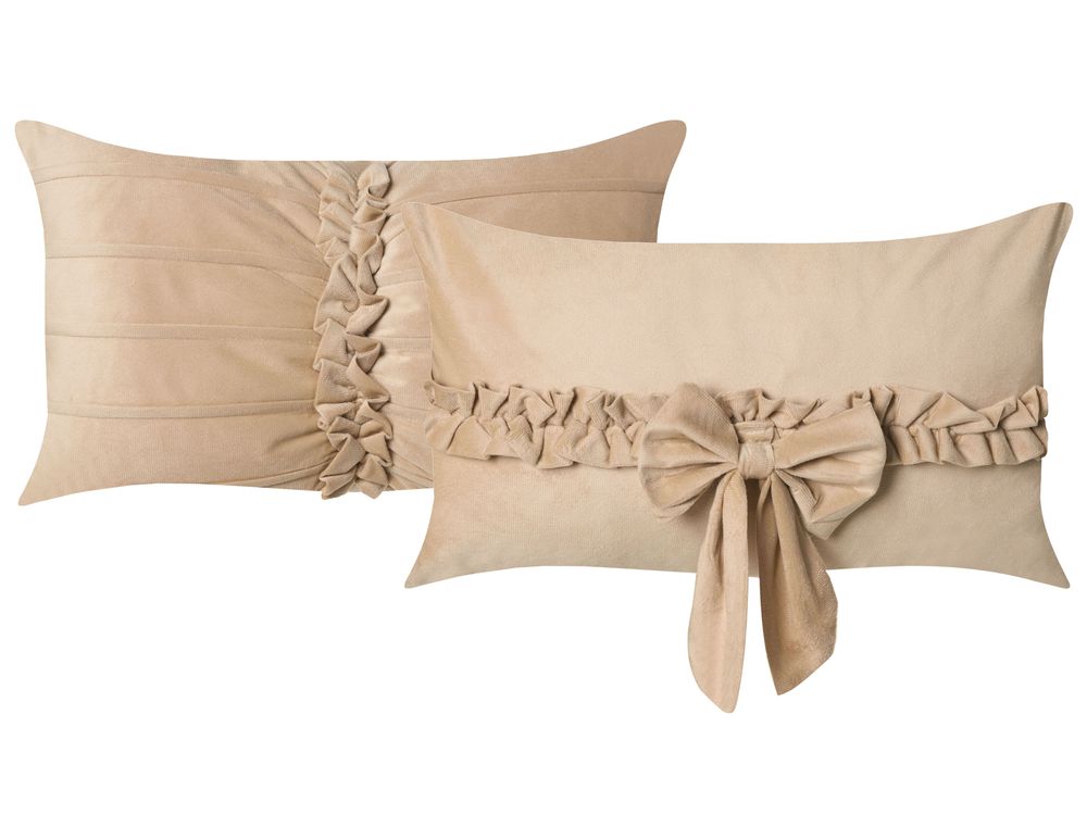 Dekokissen 2er Set BELLE 30 x 50 cm Samtstoff Beige Ohne Muster